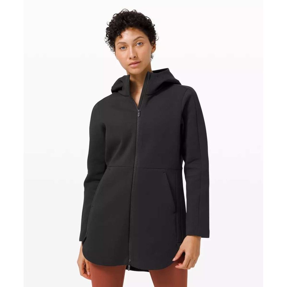 Lululemon Going Places Hooded Jacket Black Full Zip Longline Size 6 LW4AVDS